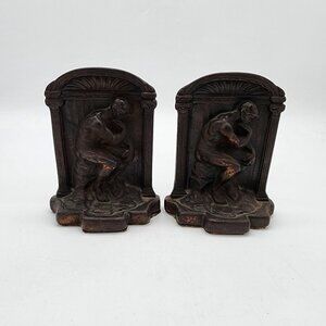 The Thinker Bronze Bookends Pair Vintage